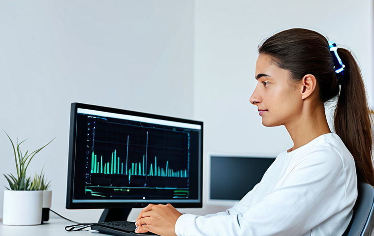 Stress Relief & Biofeedback Session**
A woman in comfortable, modest clothing is participating in a biofeedback session. Sensors are attached to her head and fingers. She's looking calmly at a monitor displaying brainwave activity. The setting is a peaceful, well-lit room with calming colors. Focus on the subject's serene expression. safe for work, appropriate content, fully clothed, professional setting, perfect anatomy, correct proportions, natural pose, high quality.
**