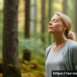 Home 20 생체 반응 자기 조절법과 과거 경험의 영향 - A serene Scandinavian woman practicing deep breathing exercises outdoors in a lush Swedish forest du...