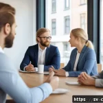 Home 18 생체 반응 자기 조절법과 대인관계 기술 - A professional Scandinavian office meeting scene with diverse adults engaging in active listening an...